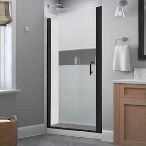 36-37 3/8 in. W x 72 in. H Pivot Semi-Frameless Shower Door in Black Swing Corner Shower Panel with Clear Glass, Handle