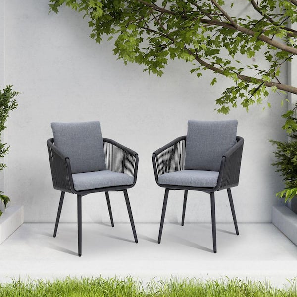 Aluminum Outdoor Dining Armchair with Beige Cushion, 2-Pieces