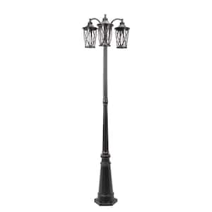 3-Light Black Cast Aluminum Hardwired Outdoor Weather Resistant Post Light Set with No bulbs Included