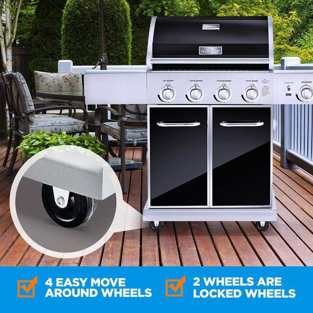 NutriChef Stainless Steel 5-Burner Propane Gas Grill with Side Burner
