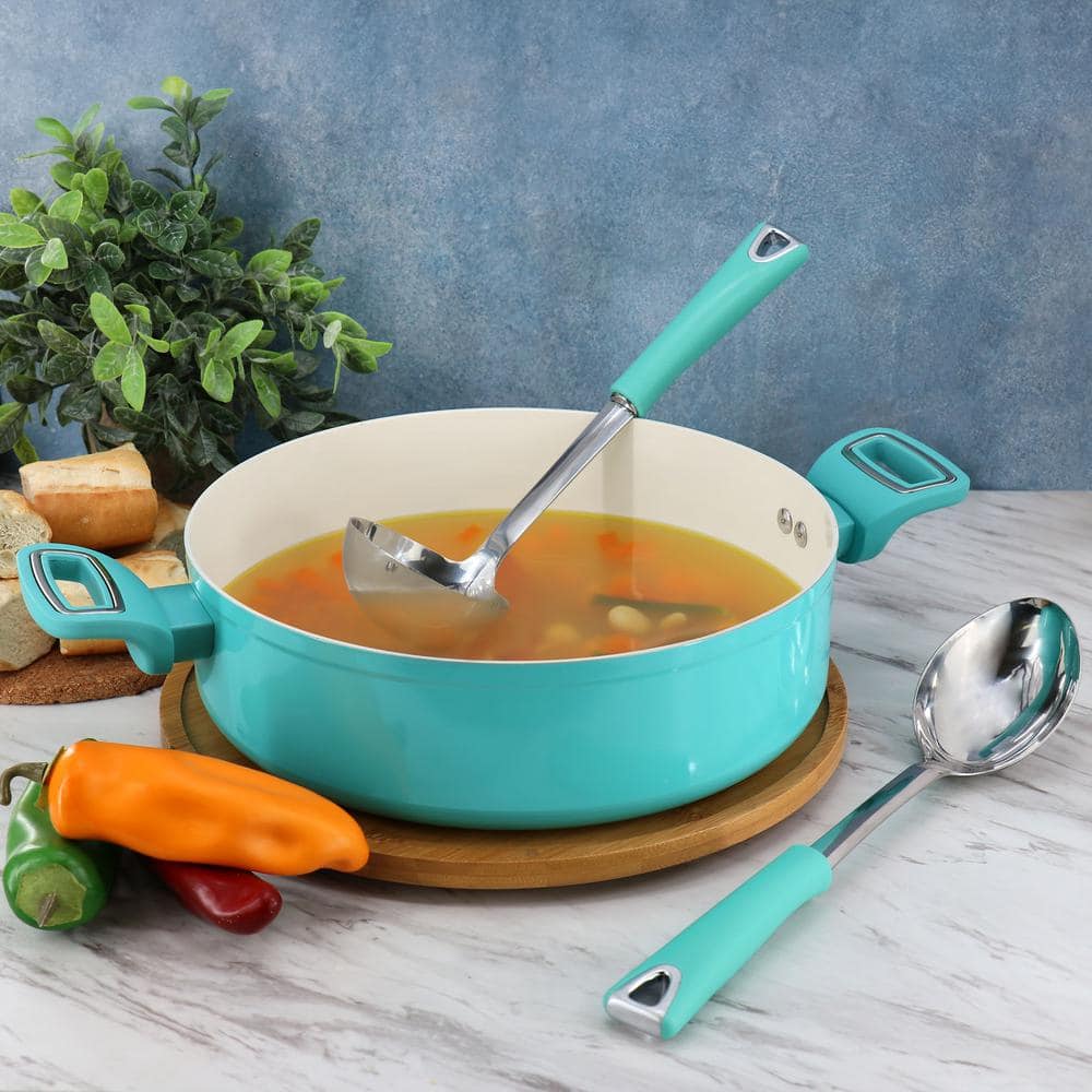 Turquoise Stainless Steel Ladle and Serving Spoon Set