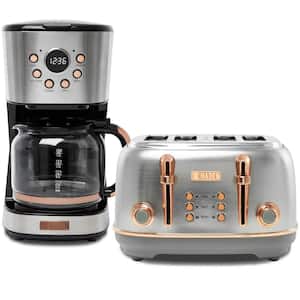 12-Cup Programmable Stainless Steel/Copper Drip Coffee Maker with Heritage 4-Slice Wide Slot Bread Toaster