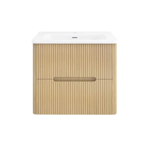 24 in. W x 18 in. D x 20 in. H Single Sink Wall-Mounted Bath Vanity in Light Oak with White Ceramic Top