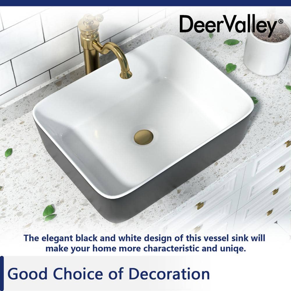 Elegant Dual-Tone 19" x 15" Rectangular Ceramic Vessel Bathroom Sink