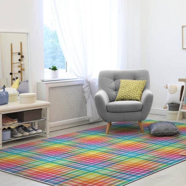 Crayola Plaid Multicolor 5 ft. x 7 ft. Area Rug