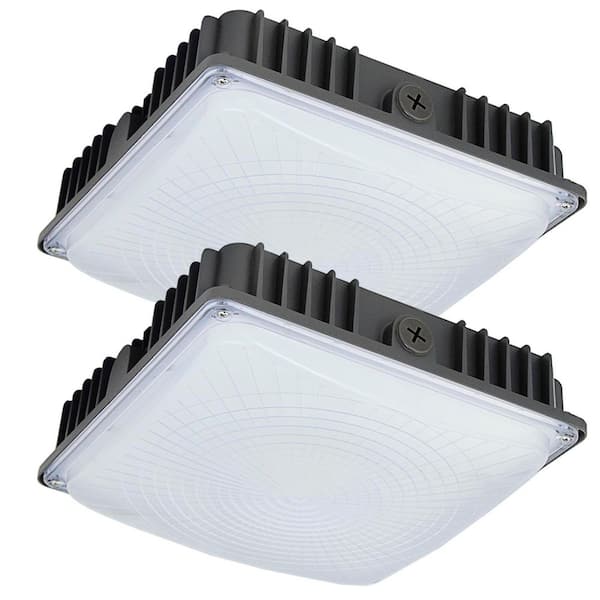 350-Watt Equivalent Integrated LED Bronze Canopy Light Fixture, 5000K Outdoor Lighting 8400LM LED Canopy Light (2-Pack)