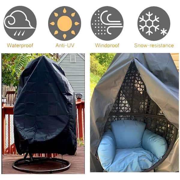 75 in.x 45 in. Black polyester Waterproof Patio Egg Chair Cover with Zipper, Weather Resistant and Windproof Chair Cover