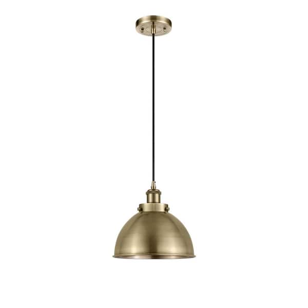 Innovations Ballston Urban 60-Watt 1-Light Antique Brass Shaded Mini Pendant Light with Metal Shade