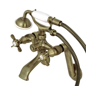 Kingston 3-Handle Wall-Mount Clawfoot Tub Faucet with Hand Shower in Antique Brass