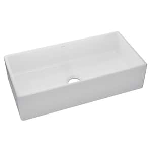 Burnham 36in. Farmhouse/Apron-Front 1 Bowl 18 Gauge White Fireclay Sink Only and No Accessories