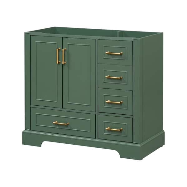 Cesicia 35.4 in. W x 17.8 in. D x 33 in. H Bath Vanity Cabinet without Top in Green with Four Drawers and 2-Doors