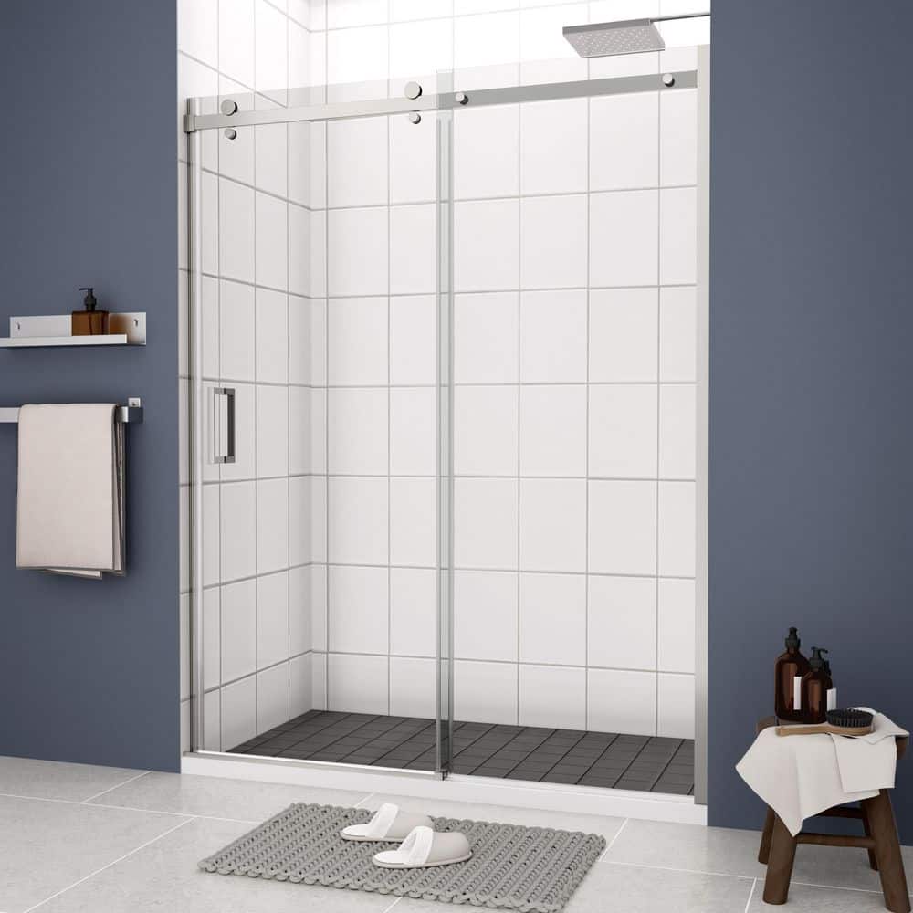 56-60 in. W x 74 in. H Sliding Semi-Frameless Shower Door in Chrome Finish with Clear Glass price history on PriceWatchPro