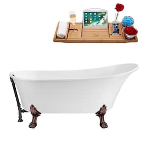 55 in. Acrylic Clawfoot Non-Whirlpool Bathtub in Glossy White With Matte Oil Rubbed Bronze Clawfeet,Matte Black Drain