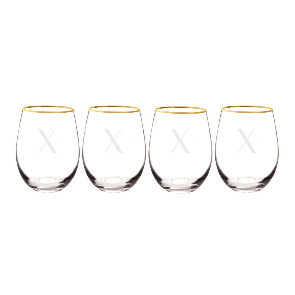 Clear/Gold Cathy's Concepts Cathys Concepts 1381G-4-C Personalized Gold Rim Martini Glass Set Set of 4 