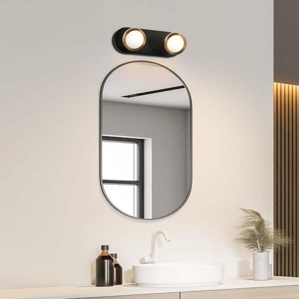 11.8 in. Modern 2-Light Black Integrated LED Bathroom Vanity Light, Brass Gold Adjustable Wall Sconce