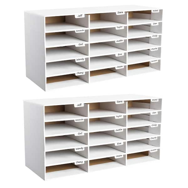 AdirOffice 15-Compartment Cardboard Literature File Organizer, White (2-Pack)