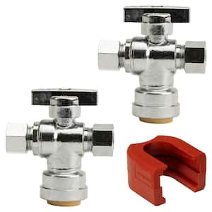 1/2 in. Push-to-Connect x 3/8 in. O.D. Compression x 3/8 in. O.D. Compression Chrome Brass 3-Way Stop Valve Tee (2-Pack)