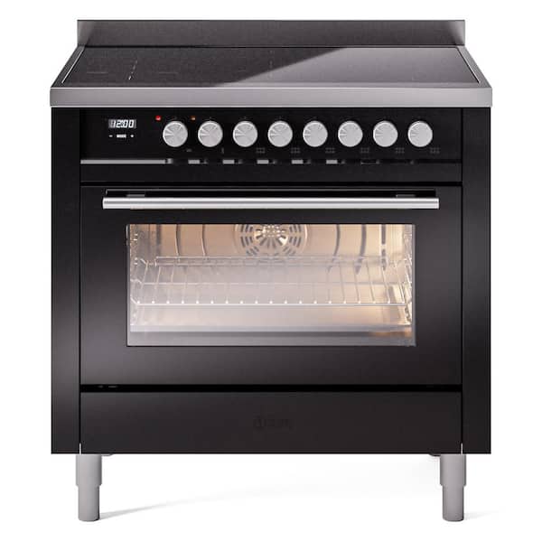 ILVE Professional Plus II 36 in. 6 Zone Freestanding Induction Range in Glossy Black