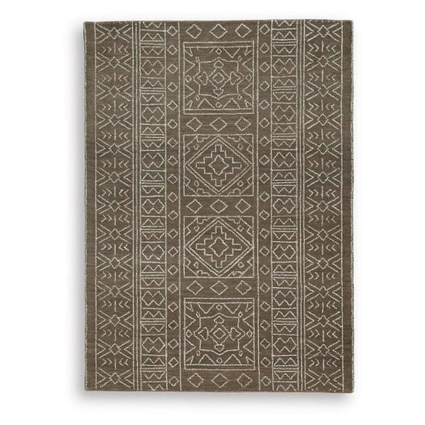 Amina 5 ft. x 7 ft. Brown and Ivory Geometric Design Washable Area Rug Runner Rug