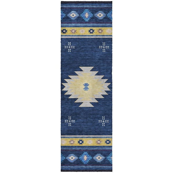 Dream Shag Premium Machine Washable Abstract ADS179 Blue 2 ft. x 7 ft. Runner Rug