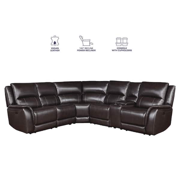 Steve Silver Alexandria 6-Piece Leather Chocolate Power Sectional