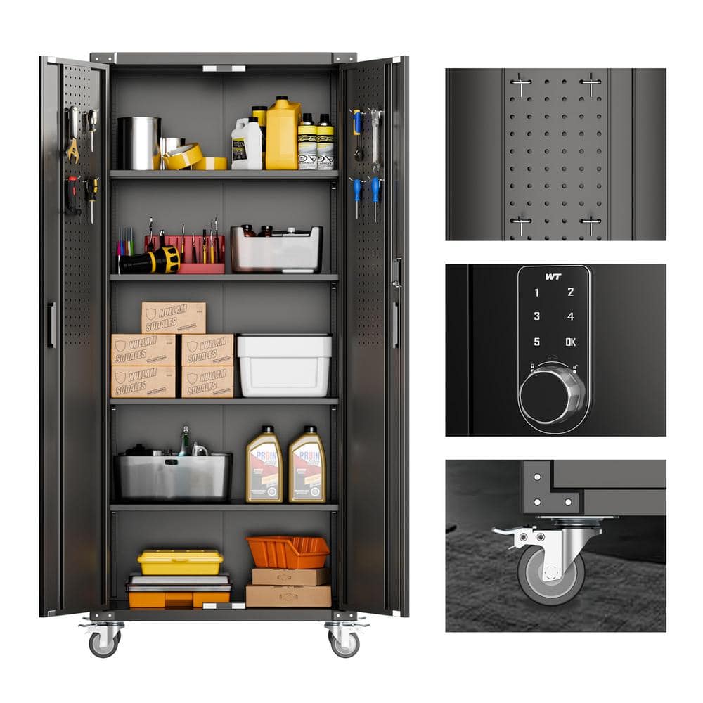 Hephastu 31.5 in. W x 72 in. H x 16.5 in. D Metal Storage Cabinet with ...