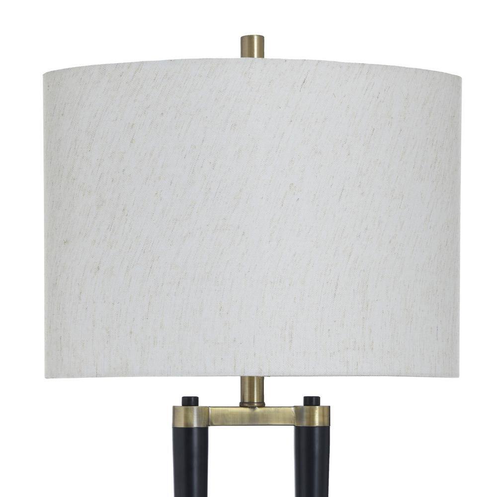 Matte Black and Brass Modern Table Lamp with Oatmeal Shade