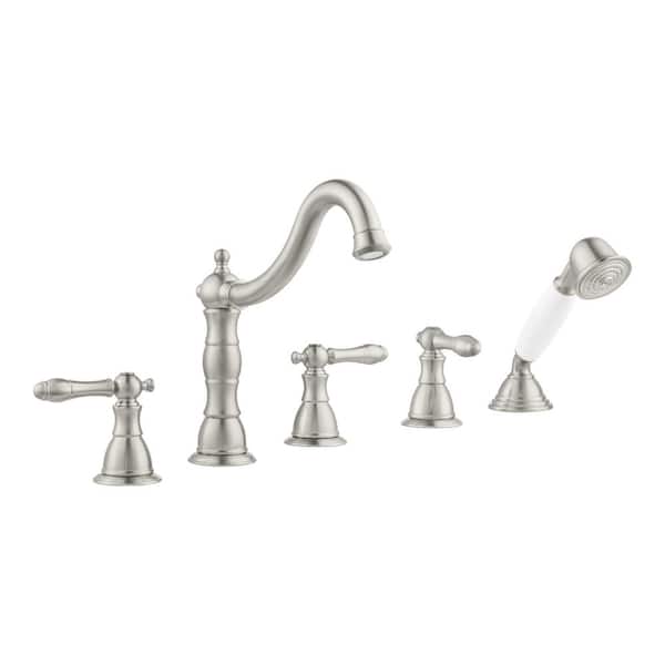 Lyndhurst 2-Handle Deck-Mount Roman Tub Faucet with Handheld Shower in Brushed Nickel Lyndhurst 2-Handle Deck-Mount Roman Tub Faucet with Handheld Shower in Brushed Nickel