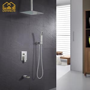Single-Handle 3-Spray with 16 in. Ceiling Mount Tub and Shower Faucet Hand Shower in in Brushed Nickel(Valve Included)