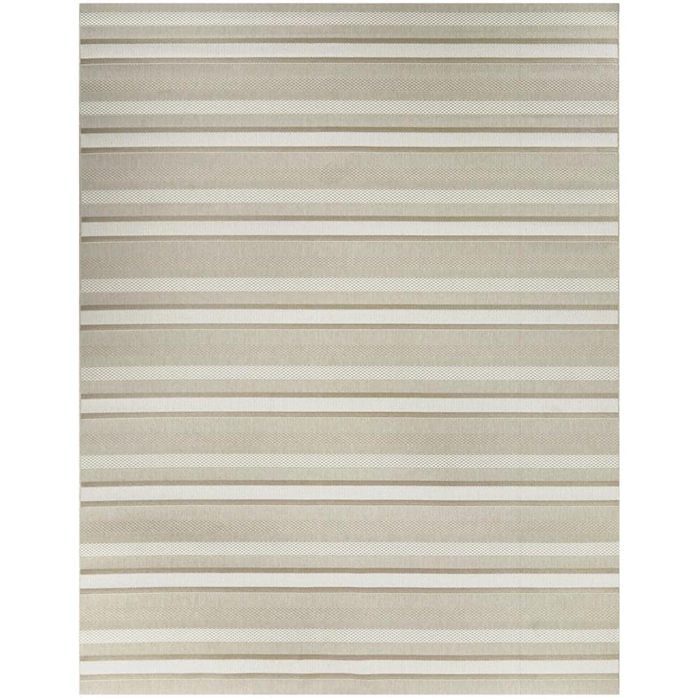 Hampton Bay Neutral 2 x 7 Striped Indoor/Outdoor Area Rug 3123255 The Home Depot
