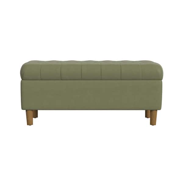 Light Sage Green Velvet Button Tufted Fawn Velvet 40 in Bedroom Bench Backless with Cone Wood Legs and Storage