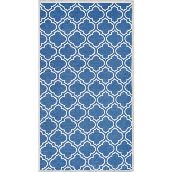 Well Woven Apollo Lattice Moroccan Trellis Dark Blue Ivory 2 ft. 3 in. x 3 ft. 11 in. Machine Washable Area Rug
