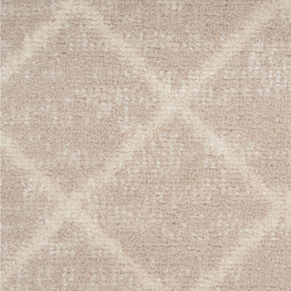 Beige Geometric Power-Loomed Runner Rug with Latex Backing
