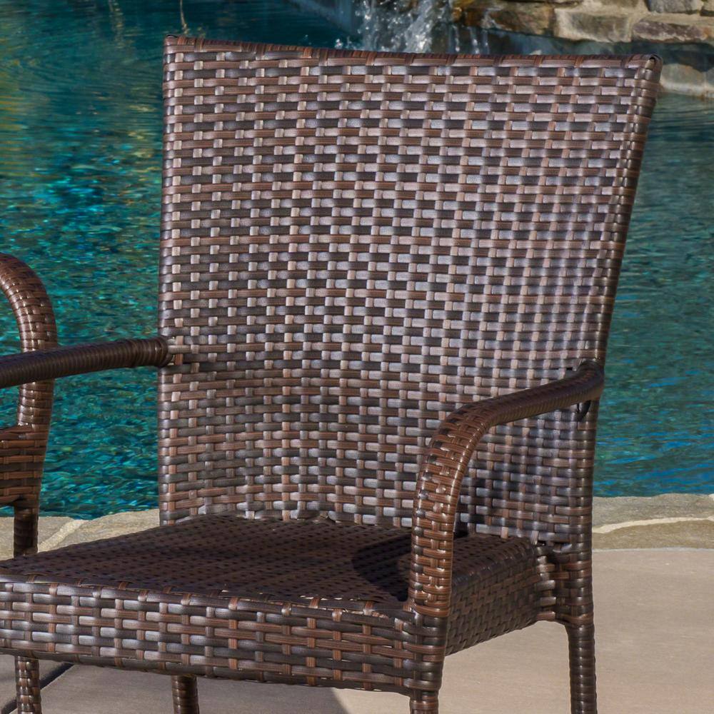 Gray Woven Rattan Stackable Outdoor Dining Chairs, Set of 2