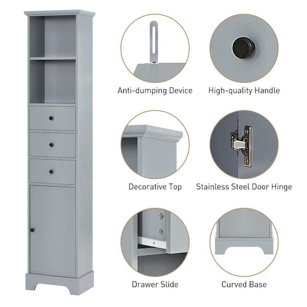 IKAYAA Tall Bathroom Storage Cabinet Narrow Freestanding Bathroom Floor  Cabinet Linen Tower with Adjustable Shelves and Drawer for Bathroom  Bedroom