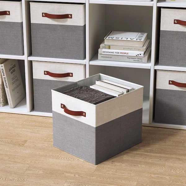 Ornavo Home White/Gray 13 in. x 15 in. x 13 in. Linen Fabric