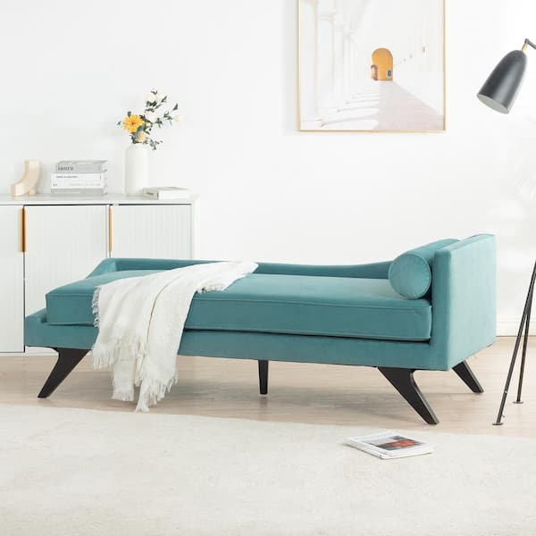 Cesicia Green Polyester Fabric Right Square Arm Reclining Chaise Lounge with Pillow