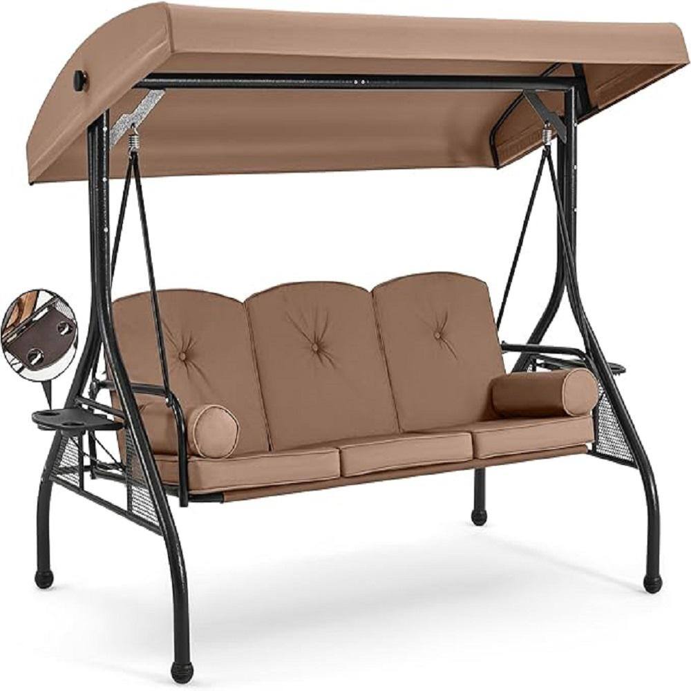 3-Person Outdoor Porch Metal Swing, Patio Swing with Adjustable Canopy, Upg