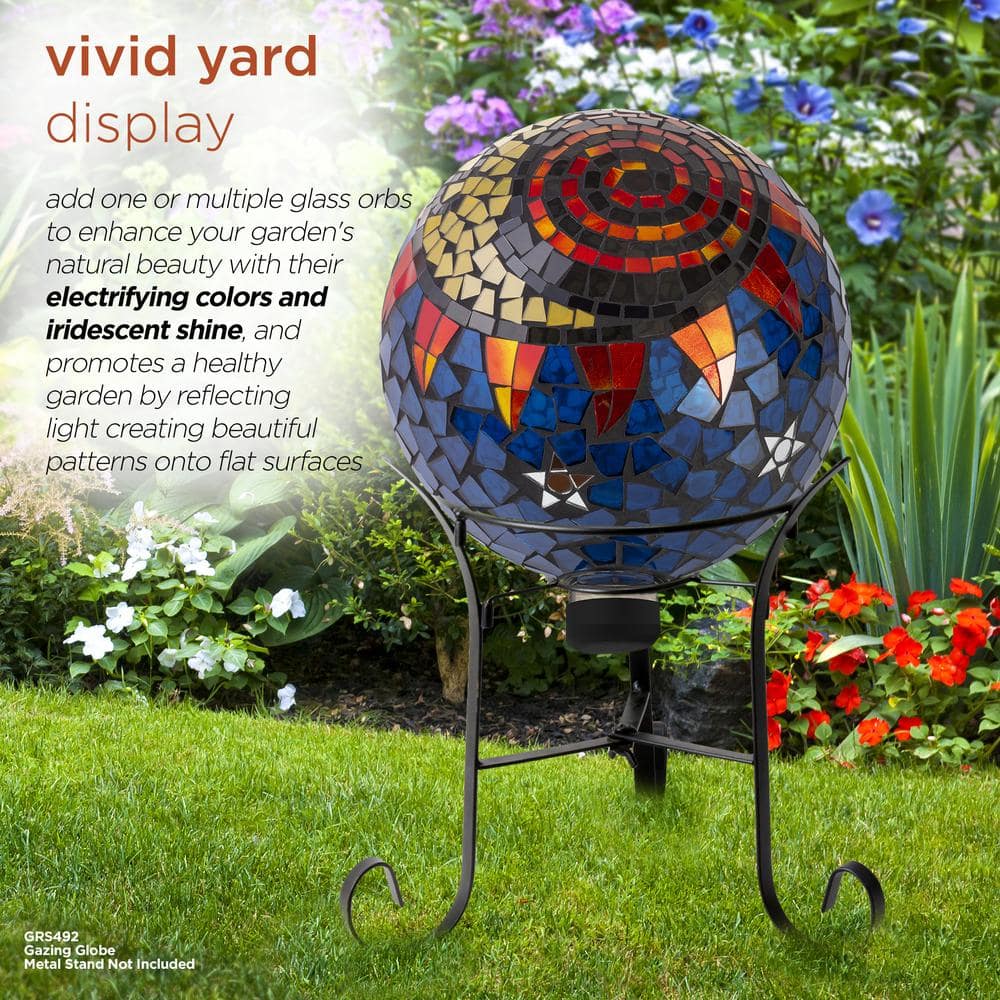 10" Multicolor Glass Mosaic Sun and Moon Gazing Globe