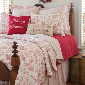 Evergreen Pinecones 3-Piece Red Cotton King Quilt Set