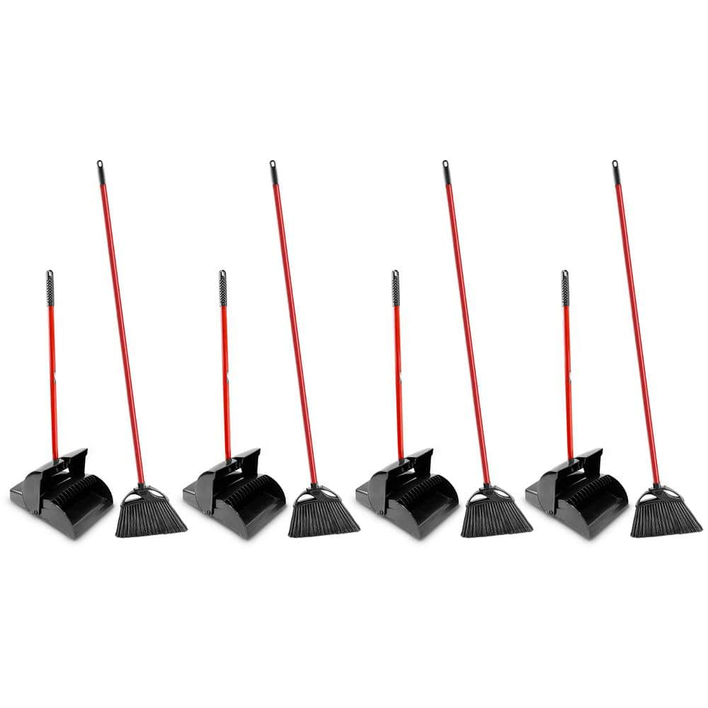 Indoor/Outdoor Angle Broom and Dustpan Set (Closed Lid Lobby Dustpan) with Steel Handle (8-Pack) -  Libman, 1875