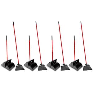 Indoor/Outdoor Angle Broom and Dustpan Set (Closed Lid Lobby Dustpan) with Steel Handle (8-Pack)