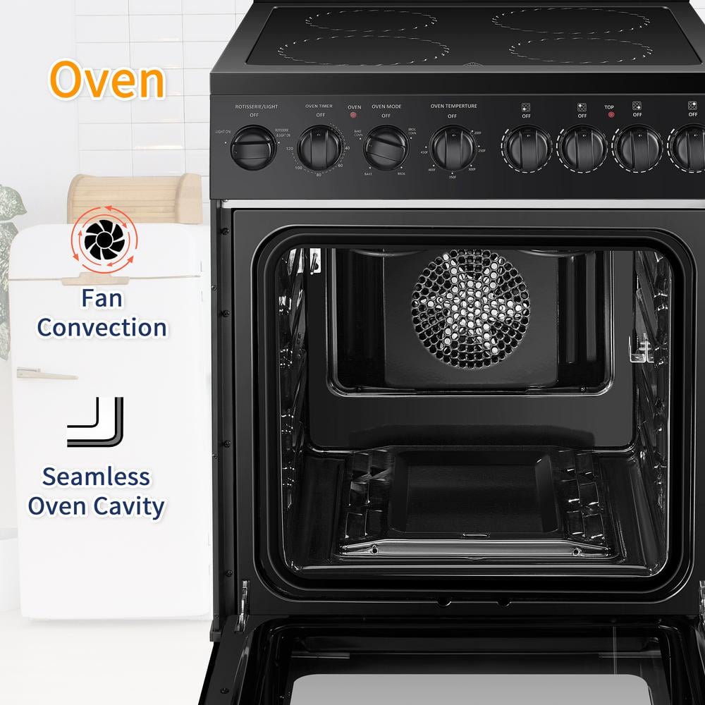 Lanbo 24" Black Freestanding Electric Range with Convection and Warming Drawer