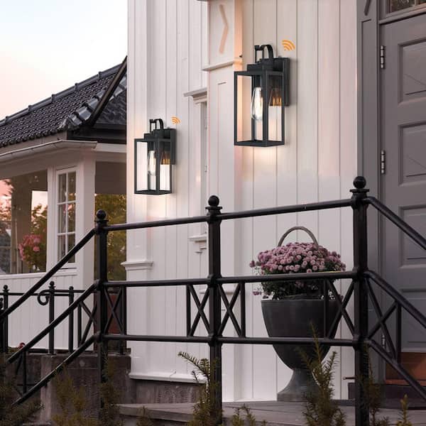 Foothill 14 in. 1-Light Matte Black Outdoor Wall Lantern Sconce with Dusk to Dawn(2-Pack)