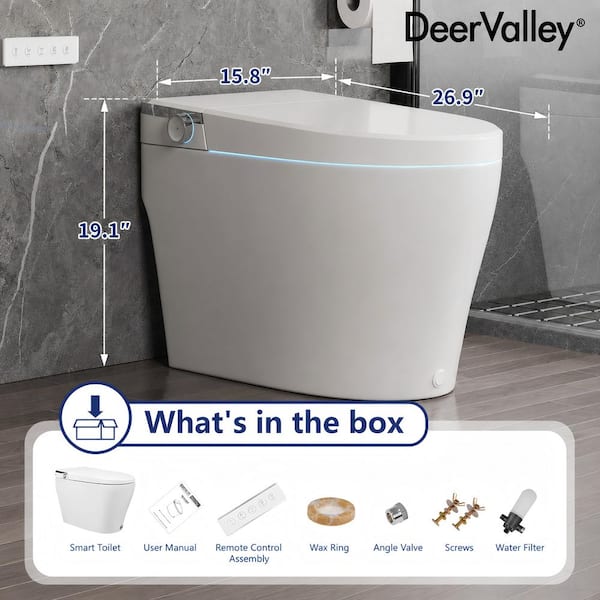 1.28 GPF Tankless ADA Elongated Smart 1-Piece Toilet Bidet in White with Auto Close/Open/Flush, Warm Air Dryer