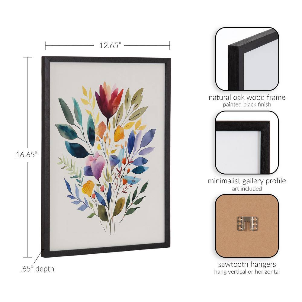 Jewel Tone Botanical Watercolor Bouquet Print in Black Frame