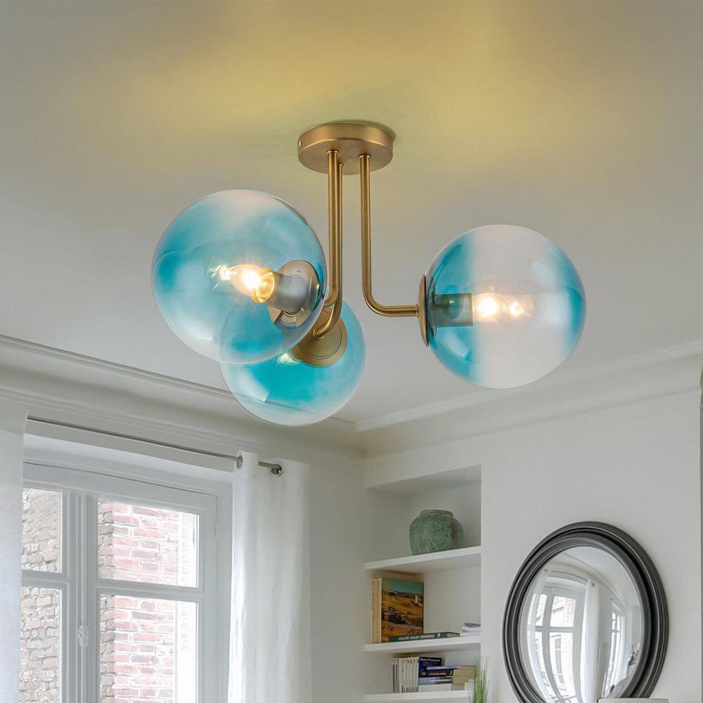 Dvorakova 20.1 in. 3-Light Gold Modern Sputnik Semi-Flush Mount Ceiling Light with Gradient Blue Glass Shades price history on PriceWatchPro