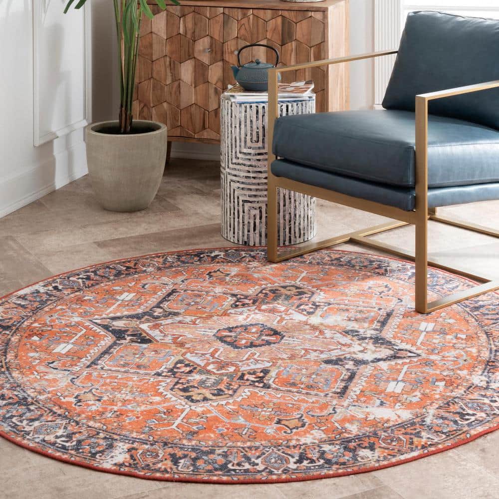 Sherita Rust and Blue Synthetic Persian Area Rug 3' x 5'
