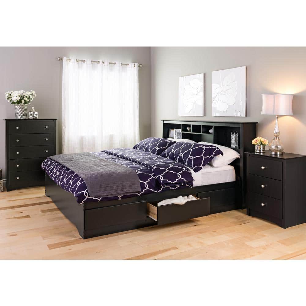 Black 3-Drawer Modern Nightstand with Nickel Knobs