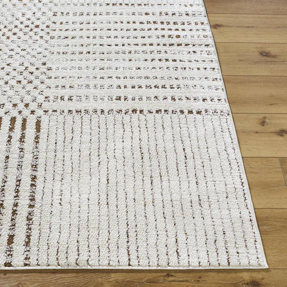 Ivory and Dark Brown Geometric Polyester Area Rug, 6'7" x 9'